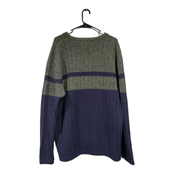 Vintage Structure Men's 100% Lambswool Green Navy Crew-Neck Sweater Size… - Picture 2 of 8